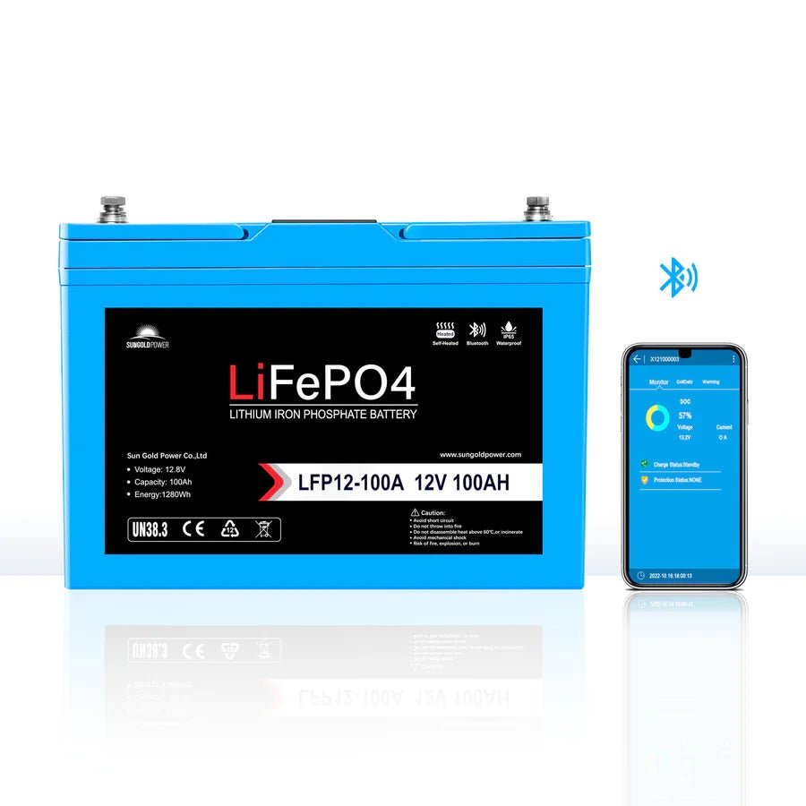 sungoldpower-12v-100ah-lifepo4-deep-cycle-lithium-battery-bluetooth-self-heating-ip65batterieslfp12-100a-164609.jpg SunGoldPower 12V 100Ah LiFePo4 Deep Cycle Lithium Battery / Bluetooth / Self-Heating / IP65 - 图片 1